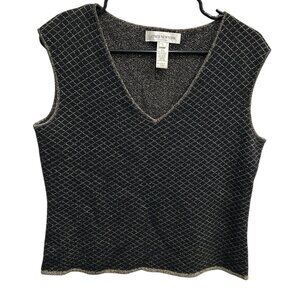 Jones New York Black Gold Diamond Pattern Sleeveless Knit Vest Top Sz Large